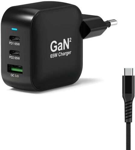 Port Carregador GaN2 + Cabo USB-C  Designs Connect - 65W - Preto