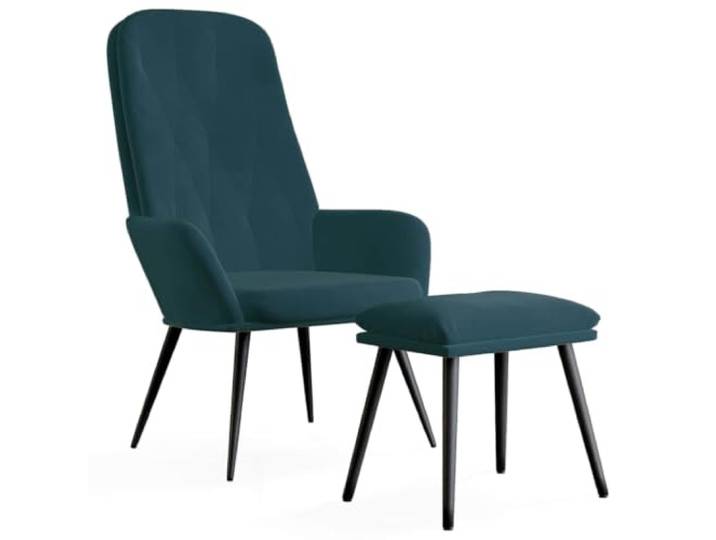 Fisinber Relaxsessel mit Fußhocker Blau Samt 2-tlg Set Loungesessel Eleganter Ruheplatz fürs Wohnzimmer mit dichtem Schaumstoffpolster, stabiler Metallbasis und bequemer Fußablage.