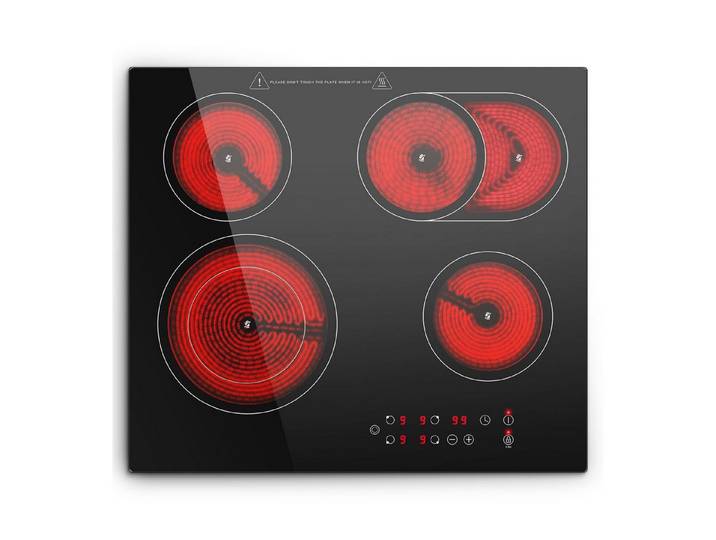SNDOAS Elektro-Kochfeld, Glaskeramik Einbaukochfeld 60 cm, 4 Kochzonen 6600 W, Touch‑Steuerung