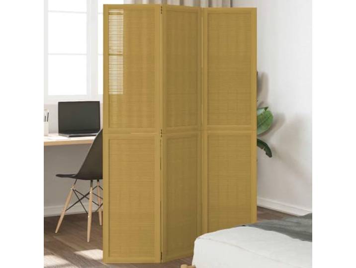 NLQMSU Trennwand aus massivem Paulownia-Holz, 3 Paneele, Braun Faltbarer Raumteiler, natürliche Bambus-Lamellen, Metallscharniere, für den Innenbereich, Schlafzimmer, Wohnzimmer, Büro
