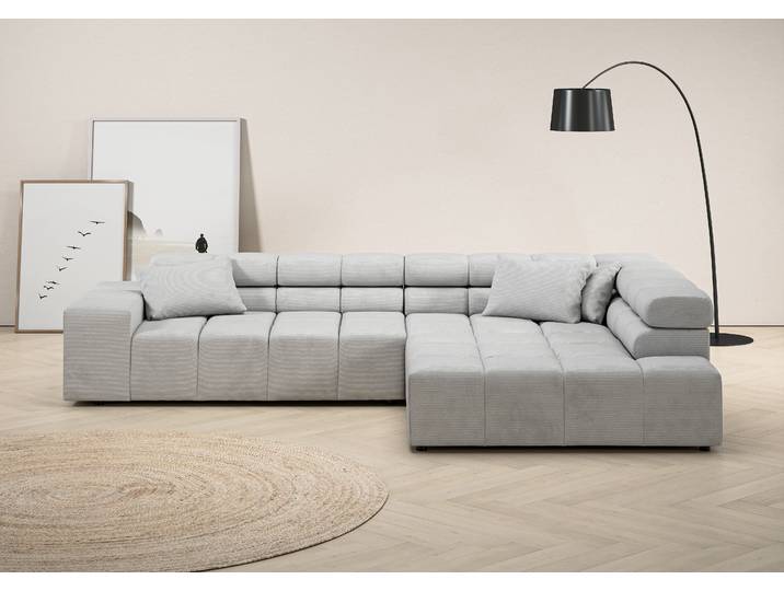 Ecksofa, Struktur & Mikrofasern, Silber, 319×215 cm, Kopfteilverstellung, Modern, Inosign