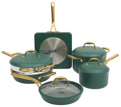 Frok 10 Piece Pots and Pans Aluminum Cookware Set with Premium PFA Free Ceramic Nonstick Interior & Heat Resistant Exterior