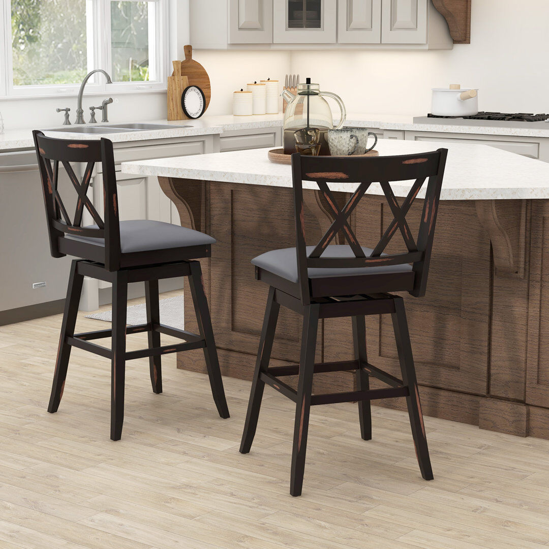 Brambly Cottage Dutil Swivel Bar Stool with Solid Wood Frame Black Bar Stool (75cm Seat Height)
