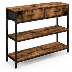 Helloshop26 - Industrieller Konsolentisch 100 x 30 x 80 cm mit 2 Klappschubladen elegantes Design aus rustikalem braunem Metall 20_0020656