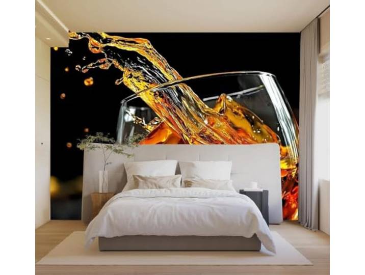 XLMING 3D Tapeten Dreidimensional Weinglas Eiswürfel Goldgelber Cocktail Luxuriöse Seide Deko Aufkleber Geeignet für Restaurants Sofas Wohnzimmer Schlafzimmer Sowie alle Wände Wandbilder-430cm×300cm