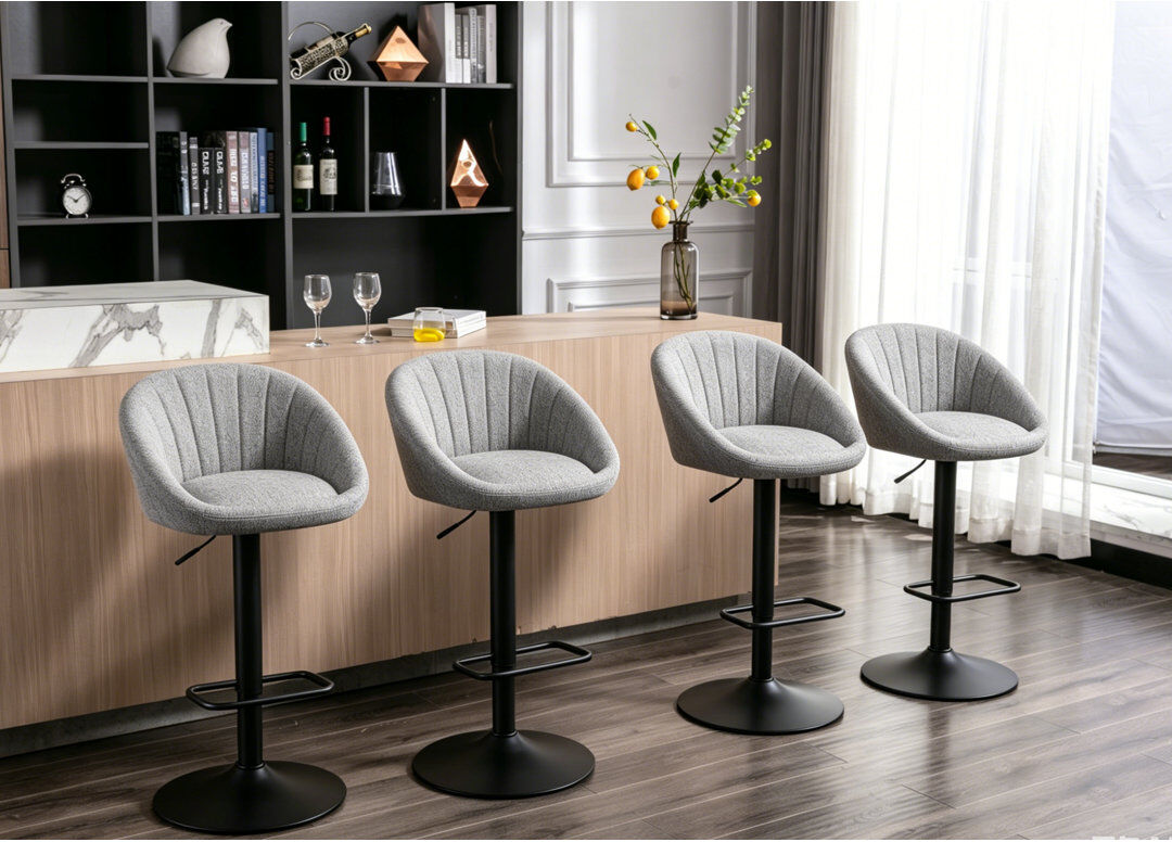 Norden Home Merlene Swivel Upholstered Bar Stool Grey 51cm W X 47.5cm D
