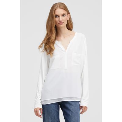 Langarmbluse SMITH & SOUL, Damen, Gr. XS, weiß (sanftes weiß), Web, Material Vorderteil: 100% Polyester, Material Rücken & Ärmel: 96% Viskose, 4% Elasthan, unifarben, slim fit normal, Rundhals, eingesetzt gerader Abschluss, Blusen