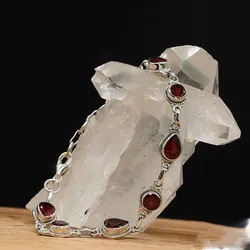 Drachensilber Edelstein Armband Granat 925 Silber zeitloser Damen Armschmuck - Rot