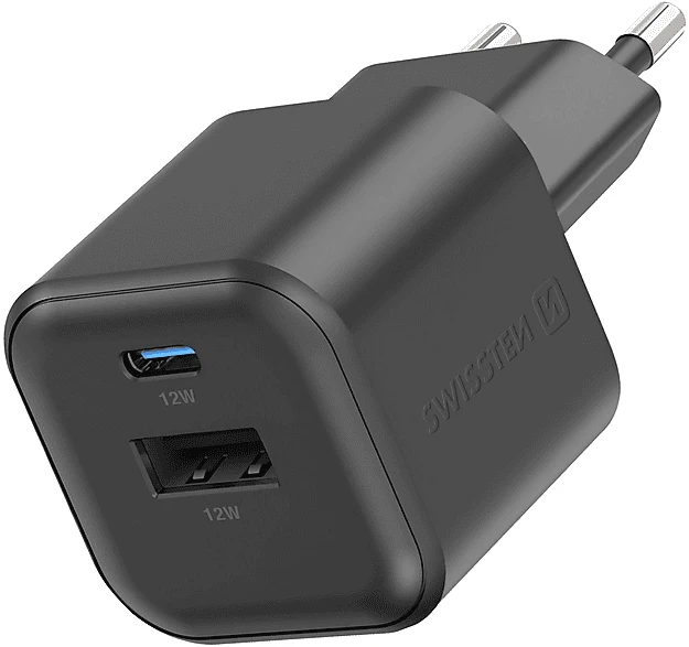 Swissten Netzadapter 12 W 1x USB-C + 1x USB-A schwarz