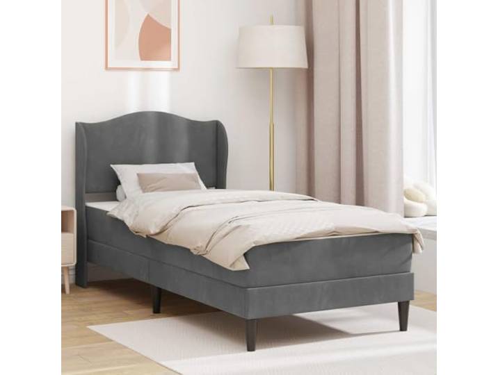 KTHLBRH Bettgestell dunkelgrau 90 x 190 cm Samt Robustes Sperrholz, feste Lattenroste, Unterbettraum, schwarze Beine