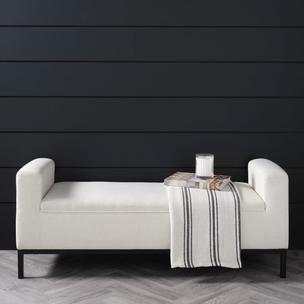 Vanessa Ivory Linen Blend Bench with Black Legs