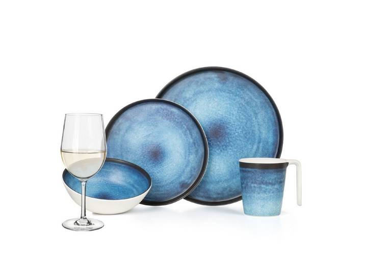 Moritz Geschirr-Set Camping Geschirr Deep Ocean + Tiamo Weißweingläsern