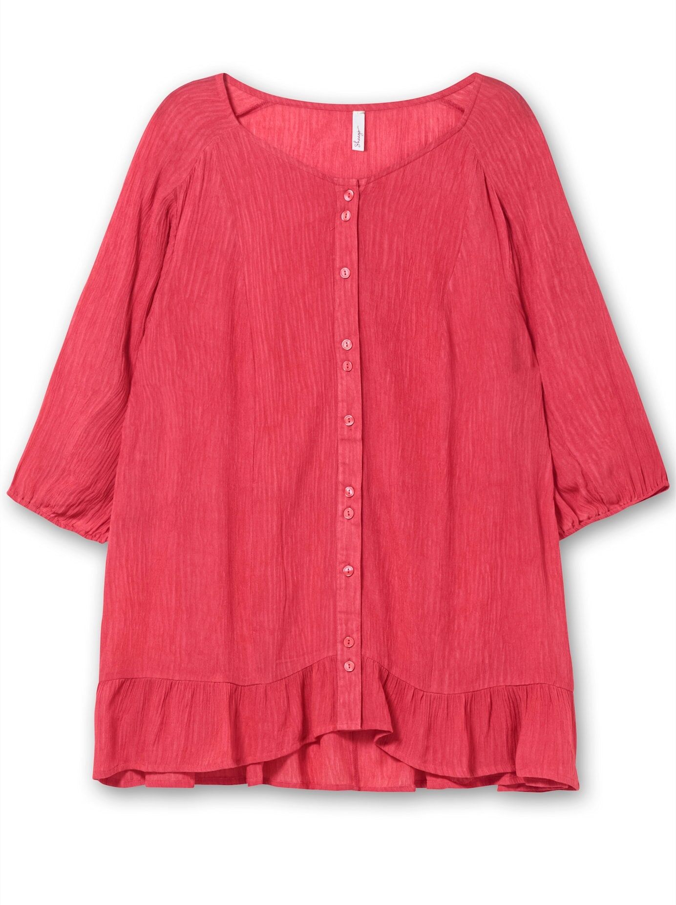 Kurzarmbluse SHEEGO, Damen, Gr. 48, pink (sorbet pink), 100% Viskose, unifarben, V-Ausschnitt, Blusen Kurzarmbluse sorbet pink 48