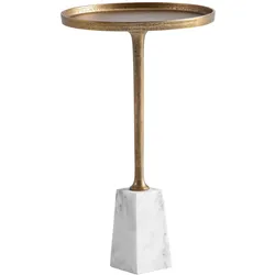 BEISTELLTISCH – Rund Marmor Weiß Gold Metall 34x34x58 cm