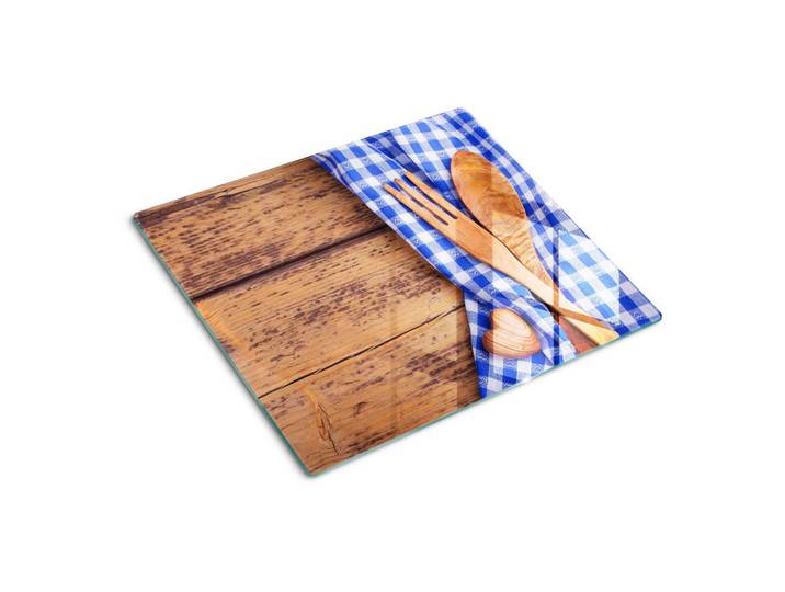 Tulup Glasplatte 60x52 cm Holzbesteck, Blau, Glas, 60x0.4x52 cm, Küchen, Küchenelektrogeräte, Herde, Herdabdeckplatten