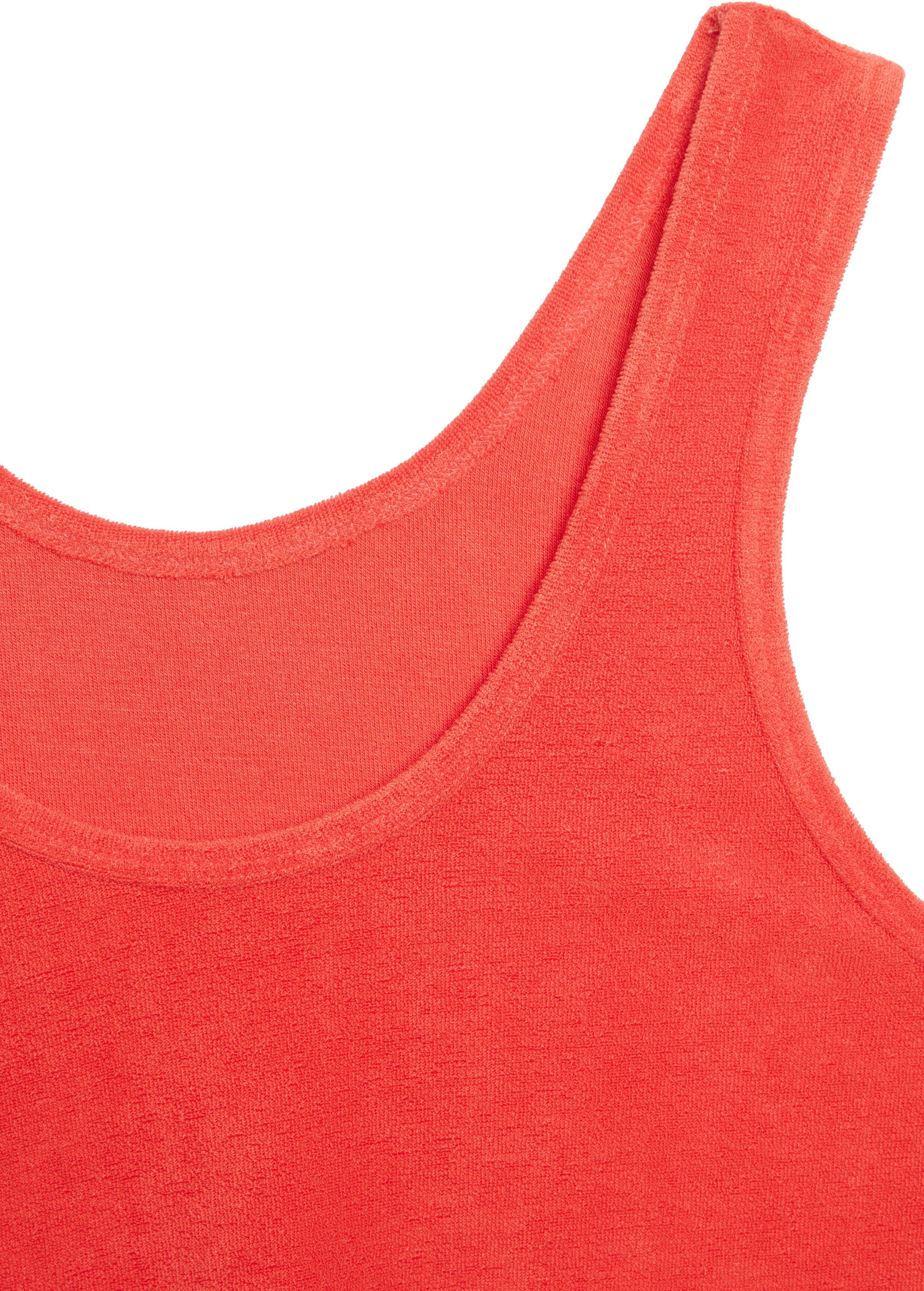 Crop-Top H.I.S, Damen, Gr. 32/34, rot (orangerot), Frottee, Obermaterial: 75% Polyester, 25% Viskose, unifarben, Basic schmal, Rundhals, Tops Crop-Top, extra softe Qualität orangerot 32/34