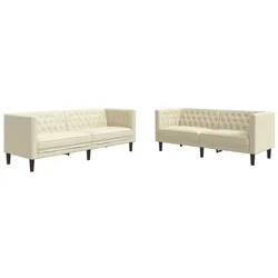 vidaXL 2-tlg. Chesterfield-Sofa-Set Creme Kunstleder