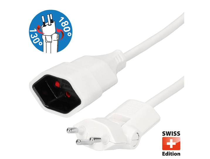 Clip-Clap Verlängerungskabel, Winkelstecker (klappbar), 3 Meter weiss