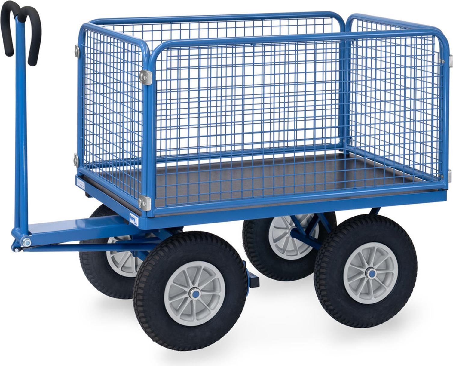Fetra Handpritschenwagen mit Drahtgitterwänden und Polyurethanbereifung, 1135x795mm Ladefläche 750kg Tragkraft