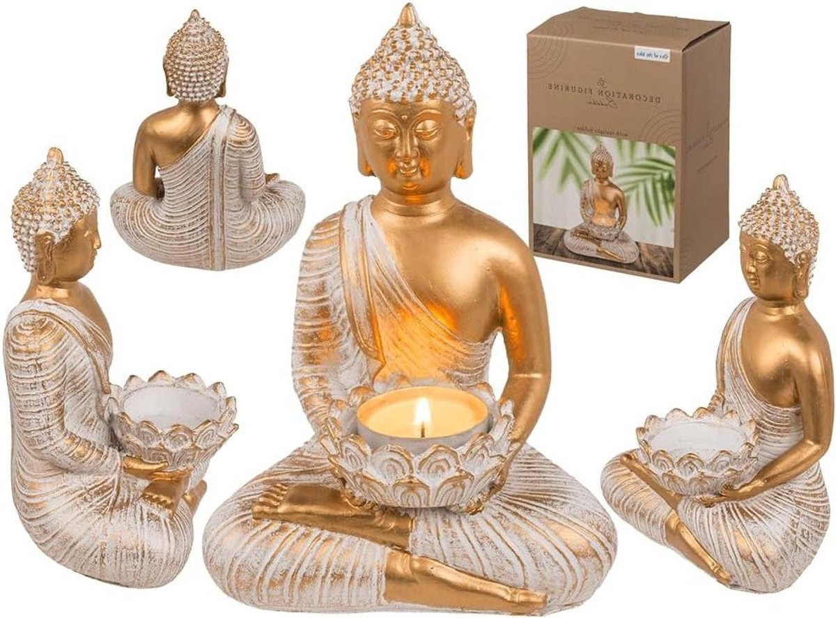 Decoratieve Boeddha Figuur met Theelichthouder van Polyresin