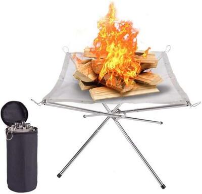 Smart Shopping Spot Portable Folding Fire Pit For Camping Stainless Steel Mesh Fire Stand silver