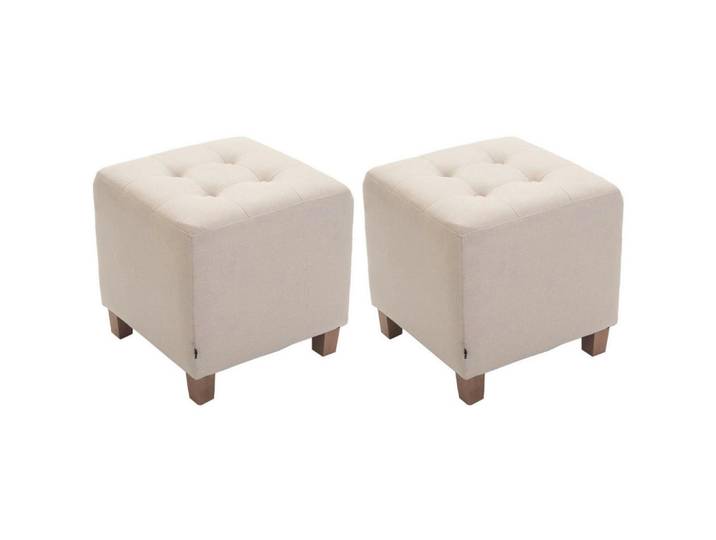 CLP Sitzwürfel 2er Set Stoff creme, Creme, Holz, 45x46x45 cm, Wohnzimmer, Sessel, Hocker & Hockerbänke, Sitzwürfel