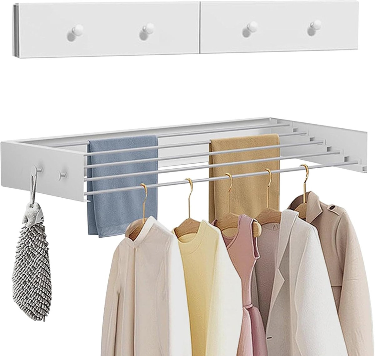 LTPRTZ Opvouwbaar Wandmontage Droogrek voor Balkon, Badkamer of Keuken - Wit - 60 cm