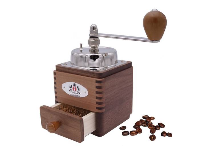 ZASSENHAUS Kaffeemühle Zassenhaus Kaffeemühle MONTEVIDEO, 0 W, Kegelmahlwerk, 50 g Bohnenbehälter, Kombination aus Edelstahl und edlen Hölzern, Kompaktes Design