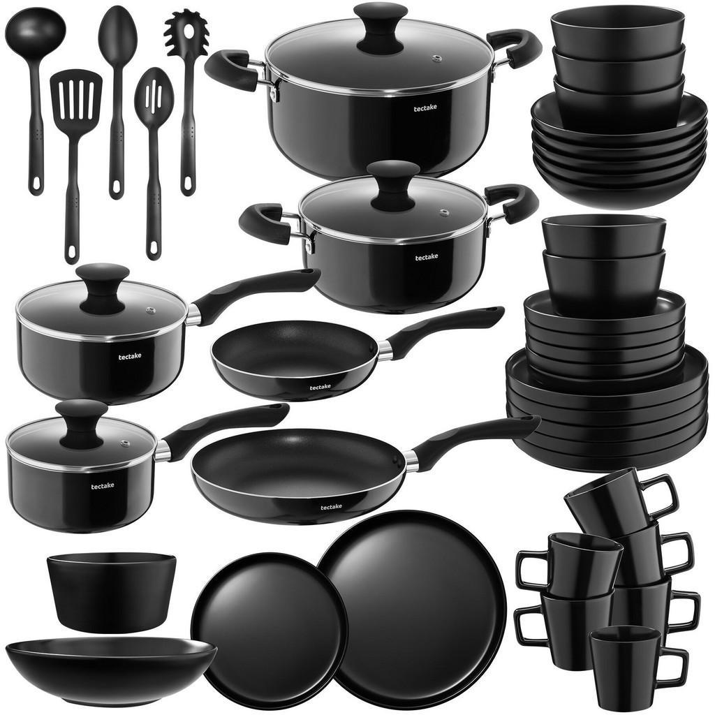tectake Küchenstarterset, Schwarz, Keramik, Rund, Kochen, Küchenhelfer, Küchenhelfer Sets