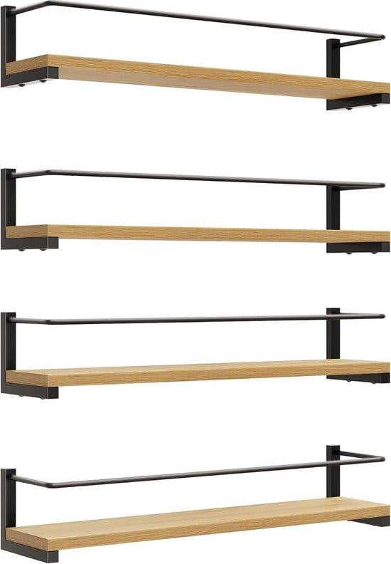 Set van 4 rustieke kruidenrekken voor wandmontage van massief grenenhout in het bruin