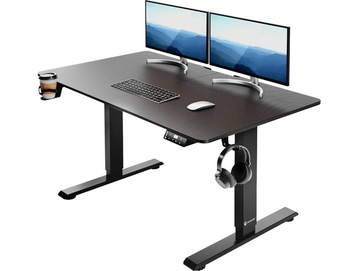 Casaria Bureau réglable en hauteur électrique Noir 110cm bureau assis debout écran LCD support accessoires télétravail