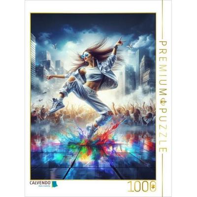 CALVENDO Puzzle Eine Hip Hop Tänzerin tanzt vor Publikum, umgeben von einem Farbwirbel | 1000 Teile Lege-Größe 64x48cm Foto-Puzzle für glückliche