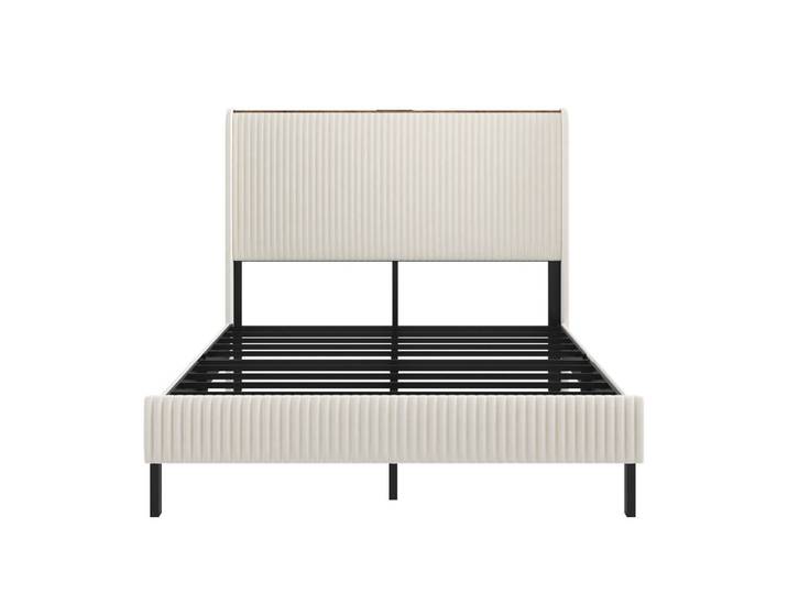 Stilvora Rahmenbett 180/200 cm in Beige & Cream mit Flügelkopfteil, 13 Metalllatten, 9 Metallbeinen und Cord, 180x200 cm, Schlafzimmer, Betten, Polsterbetten