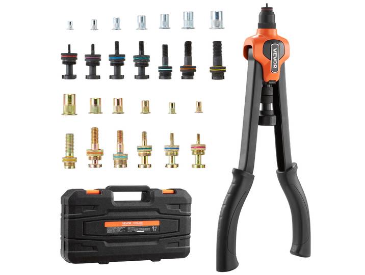 Vevor Riveteuse Manuelle 42 Cm\, Kit Deoutils A Riveter Complet\, Pour Bricoleur Installation Et Reparation Maison\, Pince A Ecrous A Sertir Avec 13 Mandrins Metriques Et Sae\, 130 Ecrous\, Avec Mallette