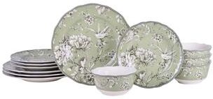 222 Fifth Adelaide Sage Porcelain 12 Pc Dinnerware Set