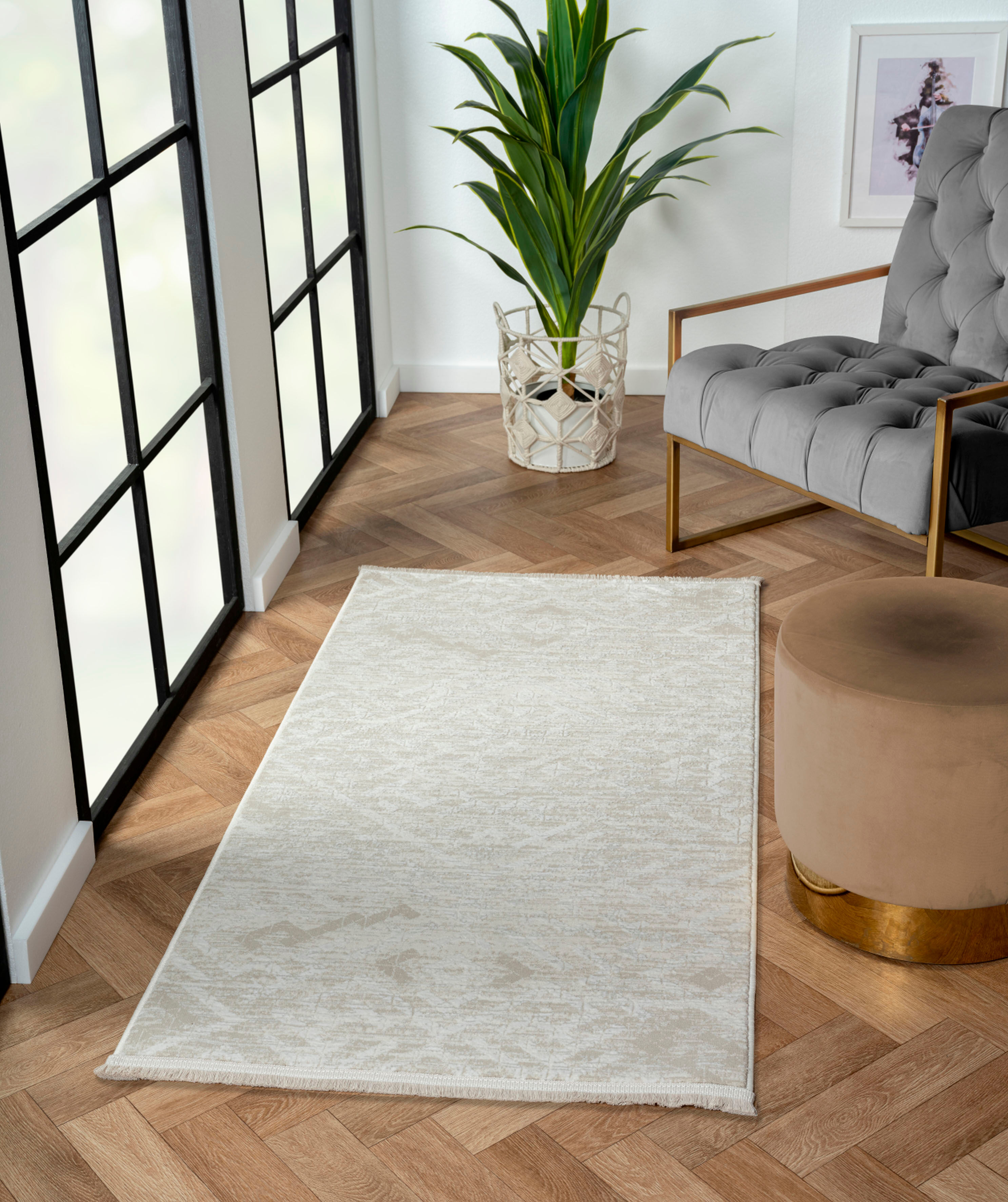 Teppich "My Type 2, LAGERRÄUMUNG", beige (cream, hellgrau, weiß), B:80cm H:10mm L:150cm, Polyester, MYFLAIR MÖBEL & ACCESSOIRES, Teppiche, Teppich, Kurzflor, modernes Ethno-Style, besonders weich, auch in rund cream, hellgrau, weiß B : 80cm 1 Stk., 10mm, 