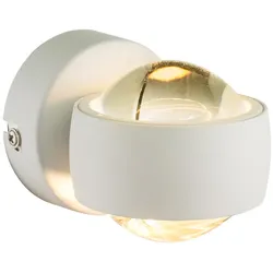 Wandlampe Wandleuchte Flurleuchte Treppenhausleuchte Wohnzimmerlampe, 2 Flammig Up & Down, Metall weiß Glas klar, LED 6W 320Lm warmweiß, BxA 7,5x10cm