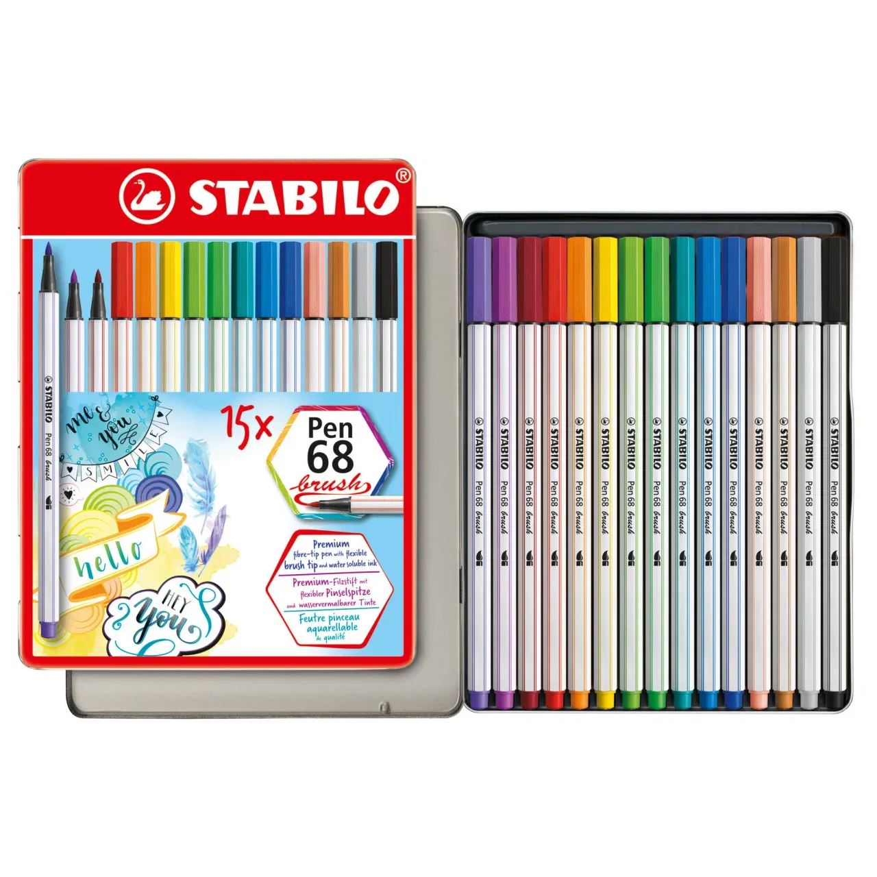 STABILO Pen 68 brush Brush-Pens farbsortiert, 15 St.