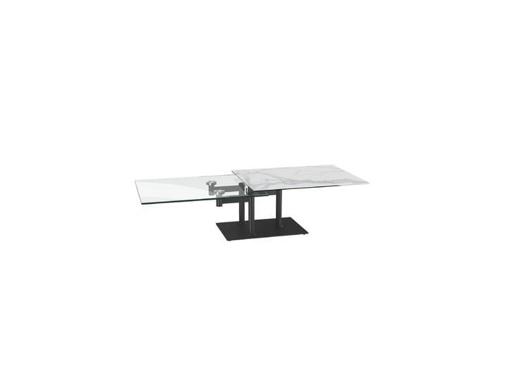 Ausziehbarer, flexibler Design Keramik Couchtisch „Opera“ Marmoroptik hell/Schwarz Akante Design