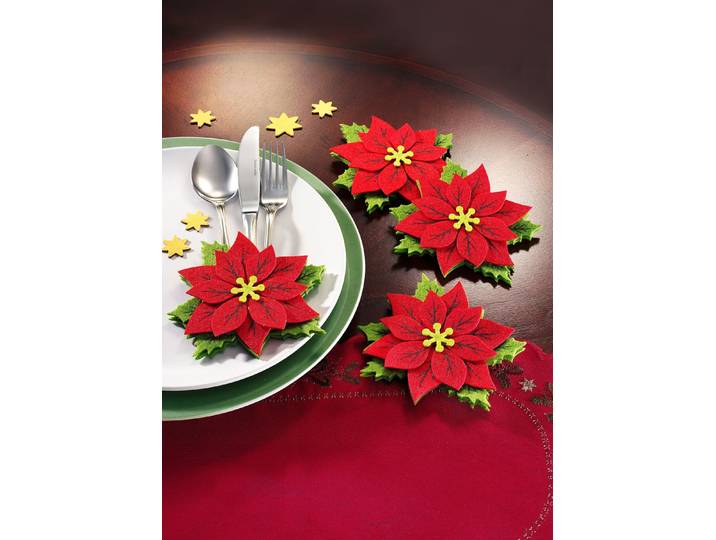 Bestecktaschen Weihnachtsstern, 4er-Set, Rot-Grün