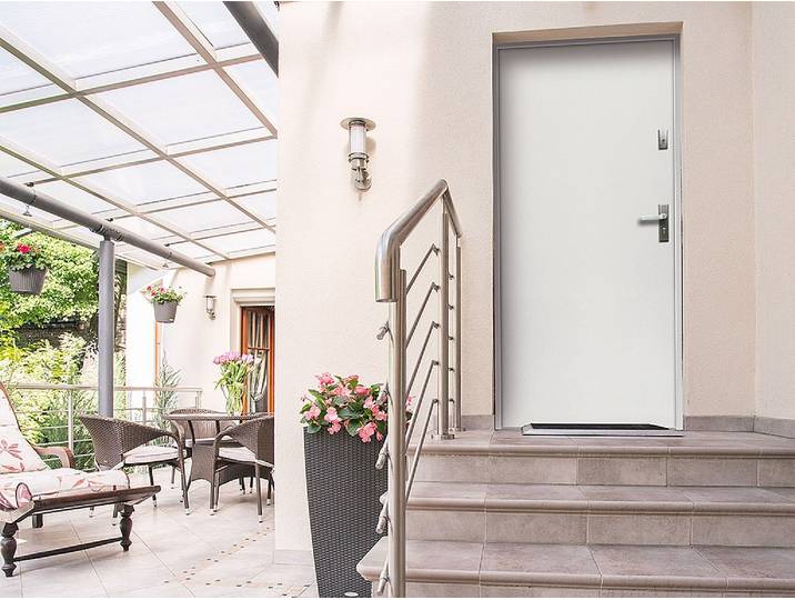 Eingangstür aus massivem Stahl H207 x B100 cm weiß - Stärke 55 mm - DIN links - AGUEDA