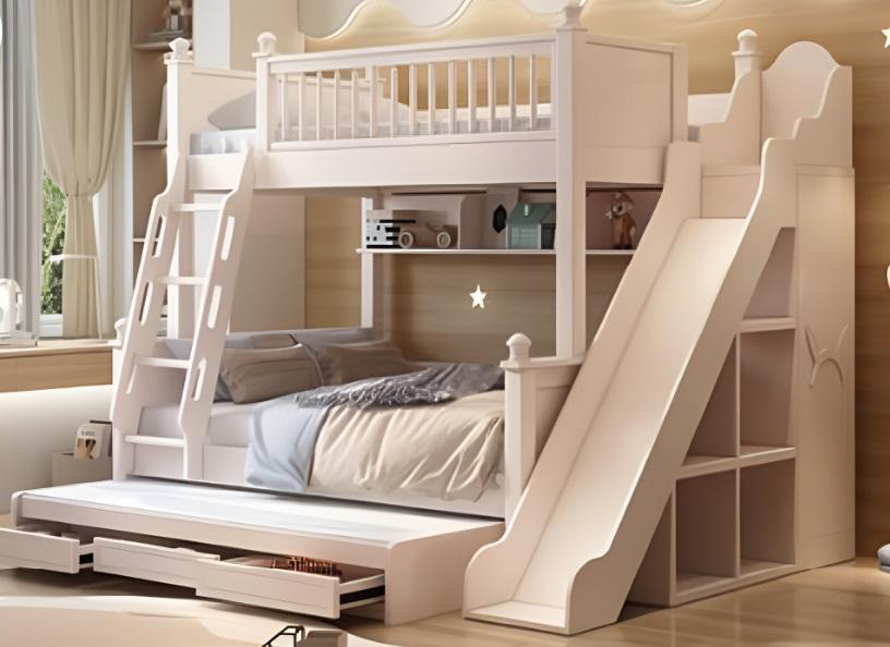 Etagenbett Holz weiß mit Rutsche Stockbett Doppelstockbett Kinderbett