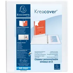 Exacompta Personalisierbares Ringbuch aus PP 1,9mm, 4 Ringe 40mm, Rücken 64mm, 2 äußere Klarsichthüllen, 32x28,5cm für DIN A4 Überbreite - Kreacover