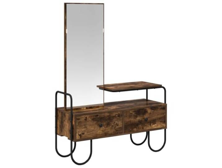 Xhnifbn Schminktisch mit Spiegel 2 Schubladen 100x36,5x136 cm Eiche Moderner Frisiertisch für das Schlafzimmer mit integriertem Spiegel, verzinktem Stahlrahmen und Bodenschonern.