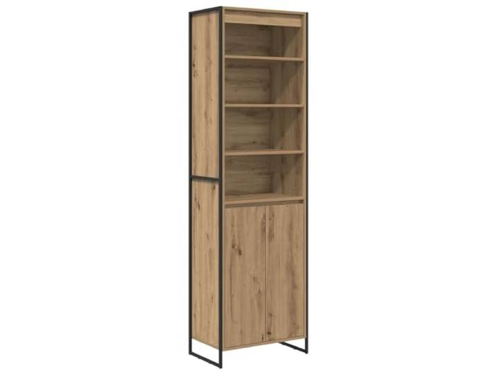 Hoher Schrank Holzwerkstoff Eiche 60 x 36 x 200 cm Industriedesign, Stahlbeine, Wohnzimmer, Bücher, Elektronik, Deko, langlebig, schlank, rechteckig, modern