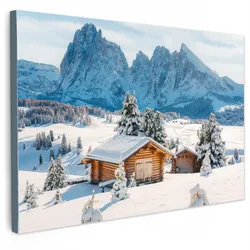 LEINWANDBILD Winter - Hütte - Berge - Aussicht - Schnee Gemälde 60x40 cm