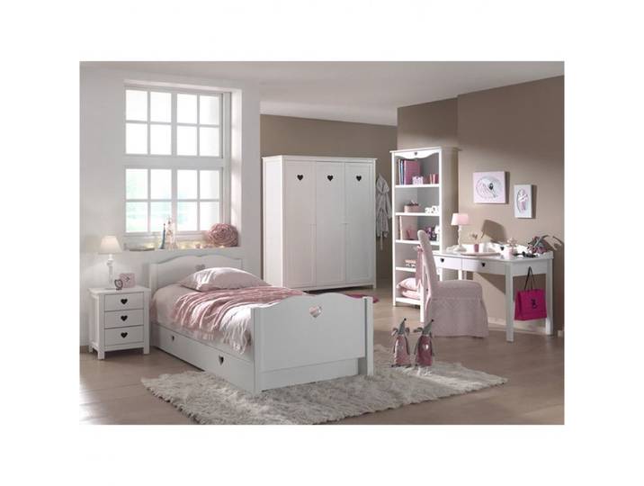 MILADY - Chambre 90x200cm + Chevet + Armoire 3P + Pack Bureau