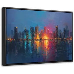 LEINWAND Bilder mit Rahmen - Skyline - Pinselstriche - Dunkelblau - Leuchtend - 30x20