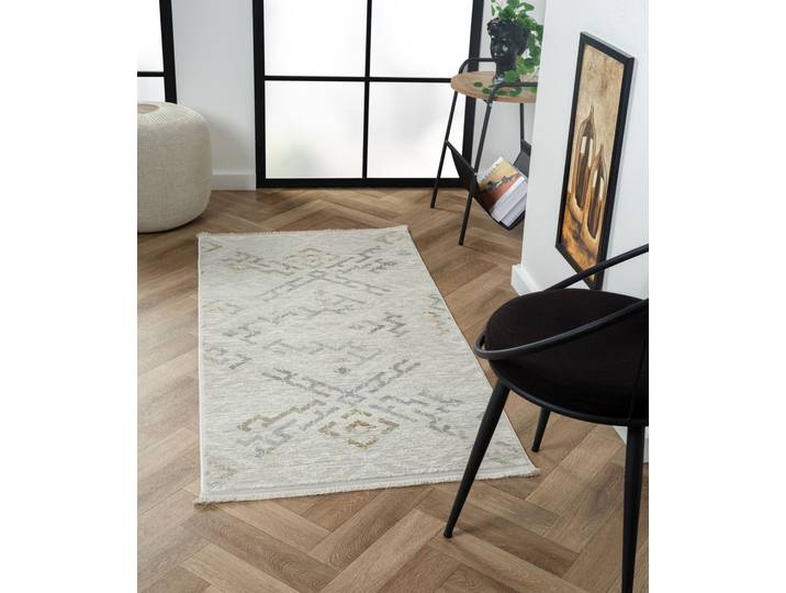 Teppich My Type , beige (cream, hellgrau, weiß), B:80cm H:10mm L:150cm, Polyester, MYFLAIR MÖBEL & ACCESSOIRES, Teppiche, Teppich, Kurzflor, modernes Ethno Design, besonders weich, auch in rund