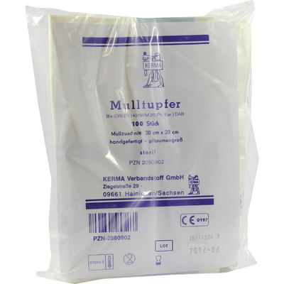 KERMA Verbandstoff GmbH MULLTUPFER 20x20 cm pflaumengroß steril 100 St 02080902